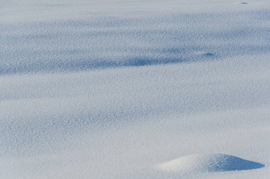 Güneşli kış gününde yumuşak kar yağışı olur. Derin ve yüksek kar sürükleniyor. Güneş ışığıyla aydınlanıyor ve gölgede kalıyor.