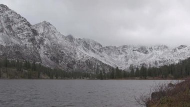 Mountain lake with snowy rock ridge