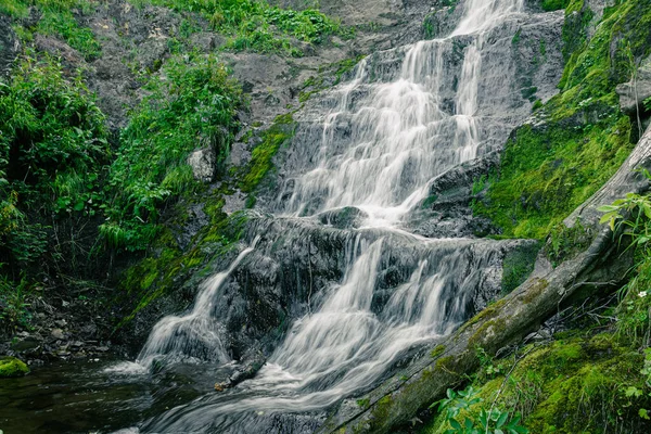 Atmospheric View Waterfall River Rainforest Swift Stream Rocks Green Moss — Stock Photo, Image