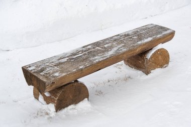Kış parkında tek başına bir bankta. Karda arkası olmayan bir koltuk