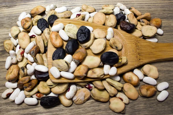 Mixed beans with wooden spoon — Stock Photo, Image