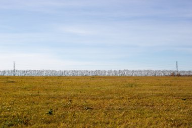 Yüksek gerilim sonrası. Yüksek gerilim kule gökyüzü arka plan. güç hatları alanında.