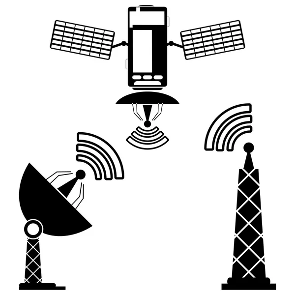 Illustration med en uppsättning av radioenheter, sändaren tower — Stock vektor