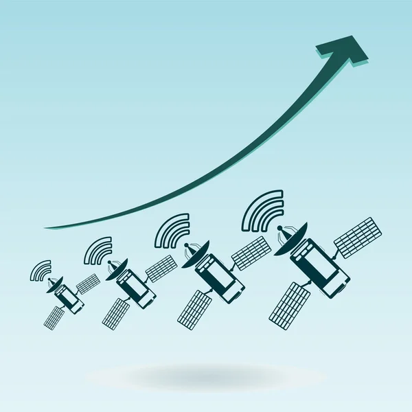 Kommunikation satellit ikon med solceller. tillväxt diagram — Stock vektor