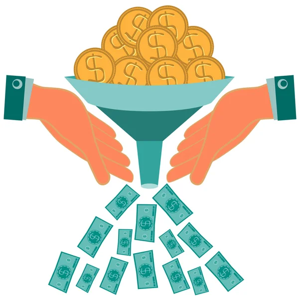 Investments increase capital. Dollar gold coins turned into bill
