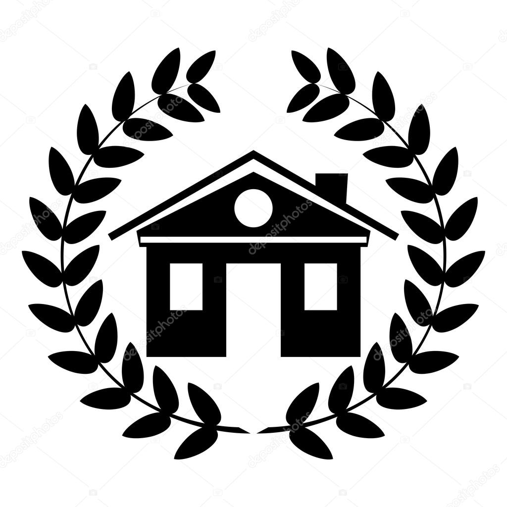 Black and white house logo in a Laurel wreath. Stock Vector Image by