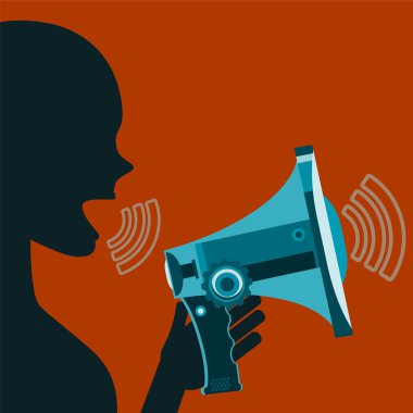 Woman screaming in megaphone. Agitation, demonstration.