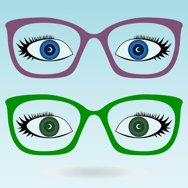 Женщины в очках. Зеленые и голубые глаза . — стоковый вектор