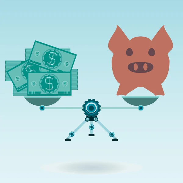 A pig and a pack of dollar bills on the scales in balance. Agric — 图库矢量图片