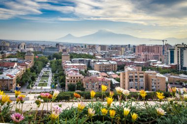 view of the city of Yerevan and Mount Ararat from Cascade, Armenia clipart