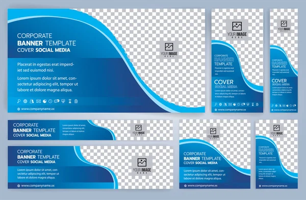 Templateswebbannset Modelli Banner Web Blu Dimensioni Standard Con Spazio Illustratori — Vettoriale Stock