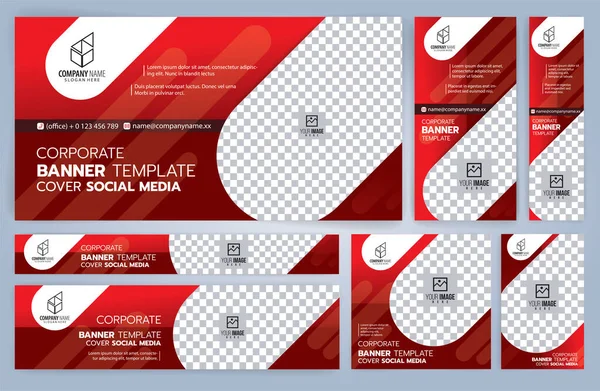 Conjunto Modelos Banners Red Black Web Tamanhos Padrão Com Espaço —  Vetores de Stock