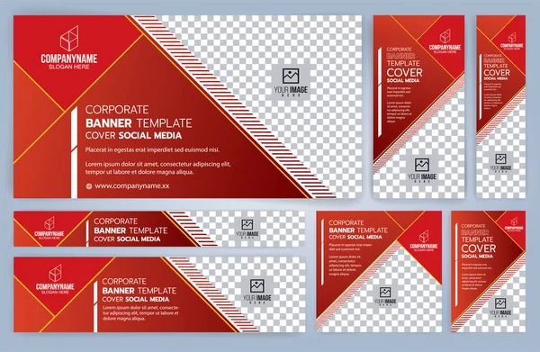 Set Van Rood Zwart Web Banners Sjablonen Standaard Maten Met — Stockvector