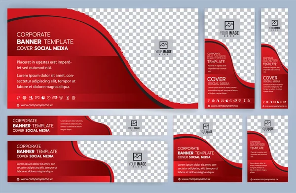 Conjunto Modelos Banners Red Black Web Tamanhos Padrão Com Espaço — Vetor de Stock