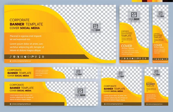 Conjunto Plantillas Banners Web Amarillos Negros Tamaños Estándar Con Espacio — Vector de stock