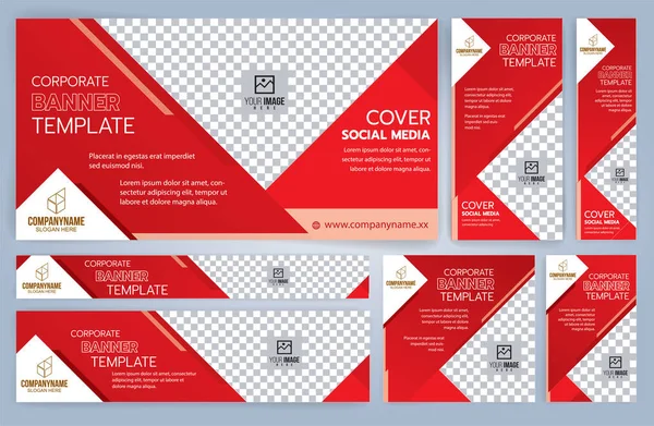 Conjunto Plantillas Banners Red Black Web Tamaños Estándar Con Espacio — Vector de stock