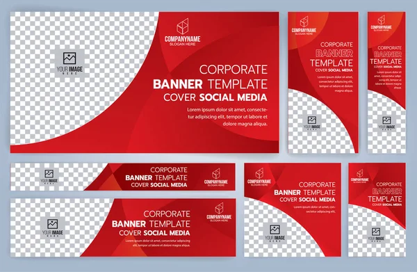 Conjunto Modelos Banners Red Black Web Tamanhos Padrão Com Espaço —  Vetores de Stock