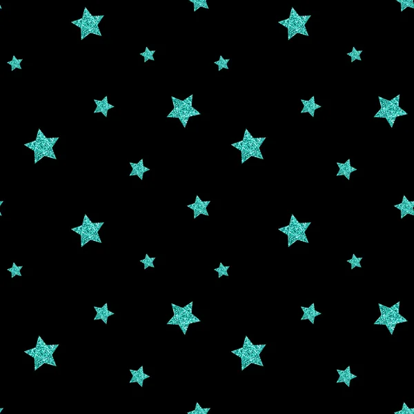 Seamless pattern with blue glitter textured stars. Vector — Stock Vector