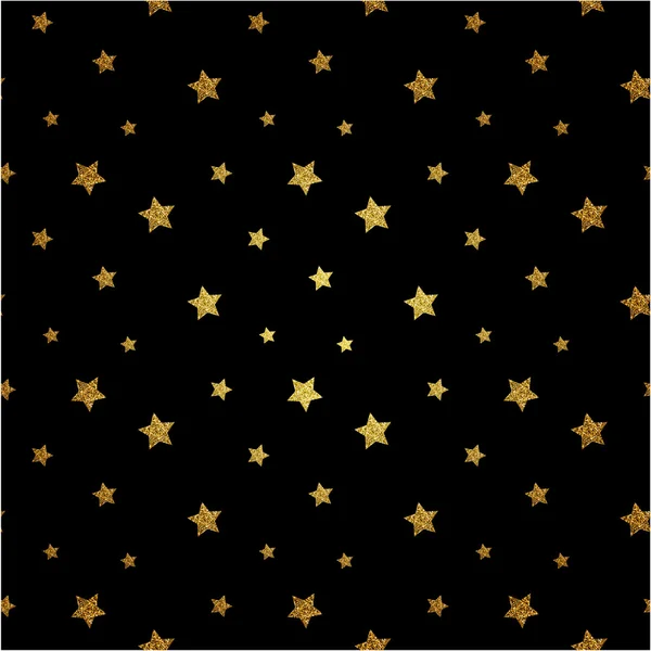 Patrón sin costuras con estrellas texturizadas de brillo dorado. Vector — Vector de stock