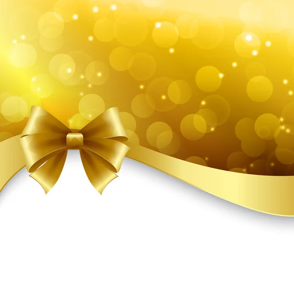 Fondo de vacaciones brillante con arco de oro. Tarjeta regalo de Navidad — Vector de stock
