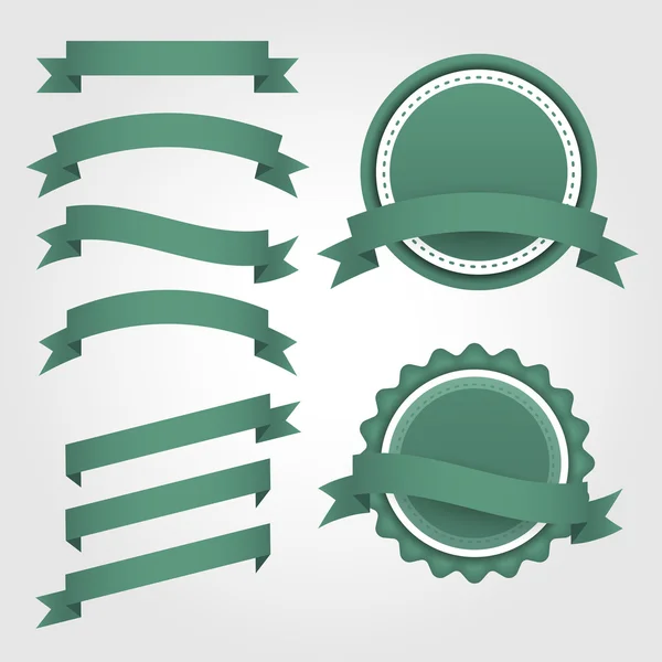 Conjunto de cintas de papel verde, etiquetas e insignias — Vector de stock