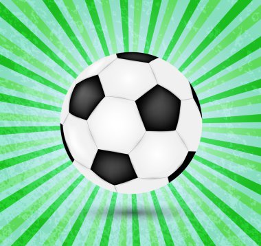 Yaratıcı futbol vektör yeşil zemin üzerine tasarım. Renkli ray arka plan ile futbol