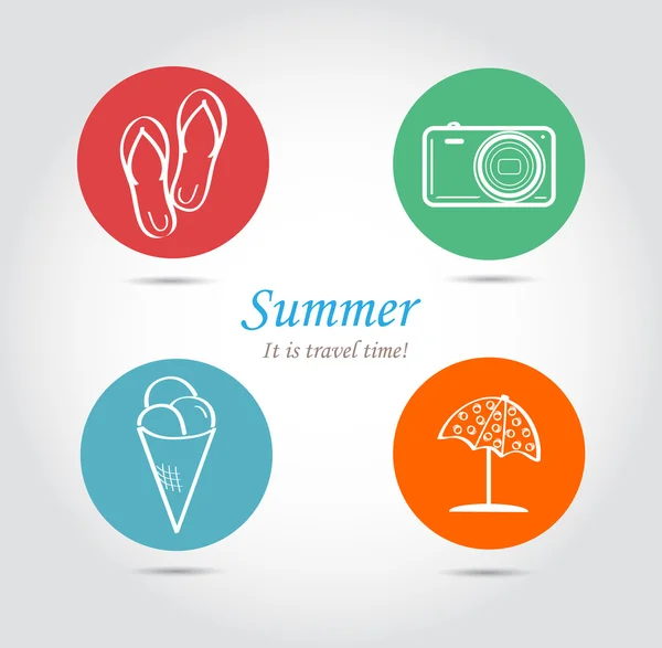 Conjunto de iconos de color de verano y viaje. Ilustración vectorial . — Vector de stock