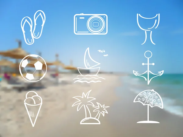 Yaz ve seyahat simgesi soyut bulanık deniz arka plan ayarla. Tasarım seyahat. Logo. 