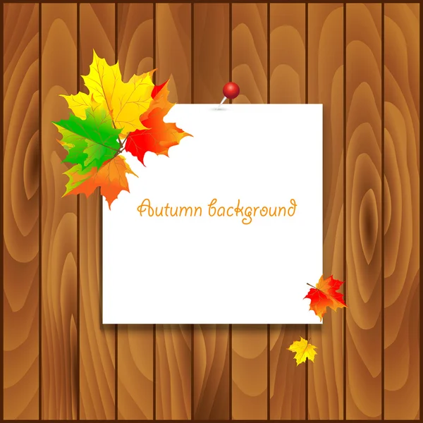 Natural background with wooden board and autumn leaves. — Stock Vector