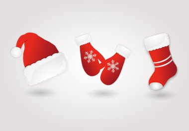 Kırmızı santa şapka, eldiven ve önyükleme ayarla.