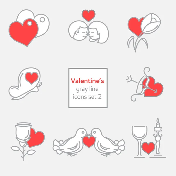 Set of Valentines icons line and flat fill — Stock Vector