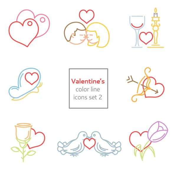 Set of Valentines icons line and flat fill — Stock Vector