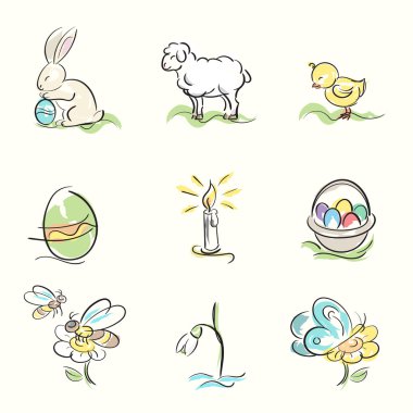Set of Easter and spring hand drawn illustrations clipart