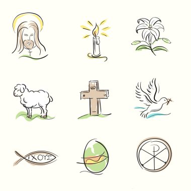 Set of Easter Christian symbols and spring hand drawn illustrations clipart
