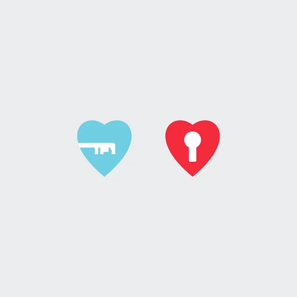 Corazón con cerradura y llave icono — Vector de stock