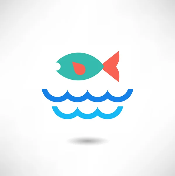 Icono de pescado en blanco — Vector de stock