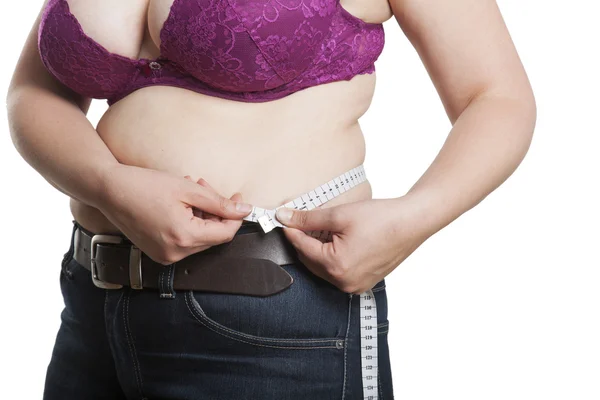Overweight Woman With Tape Measure Around Waist. Woman Belly Fat Overweight  Stock Photo, Picture and Royalty Free Image. Image 92769926.