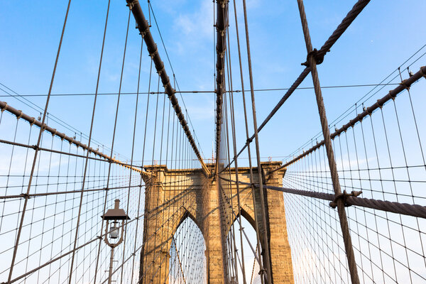The Brooklyn Bridge in New York City is one of the oldest bridges in the United States. it connects the boroughs of Manhattan and Brooklyn.