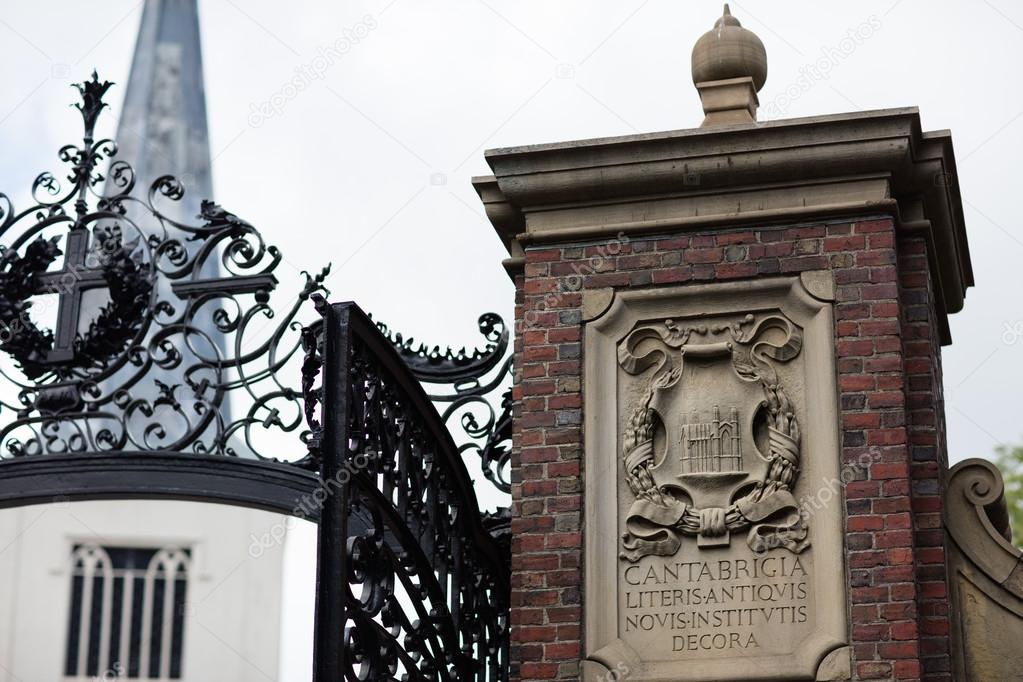 Harvard University's iron gate in Cambridge, Massachusetts, USA.