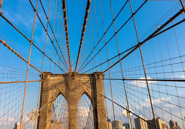 The Brooklyn Bridge in New York City is one of the oldest bridges in the United States. Completed in 1883, it connects the boroughs of Manhattan and Brooklyn.