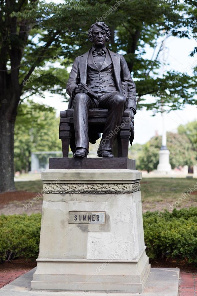 August 2015 Cambridge, Massachusetts, USA.  statue of Sumner in Harvard University.