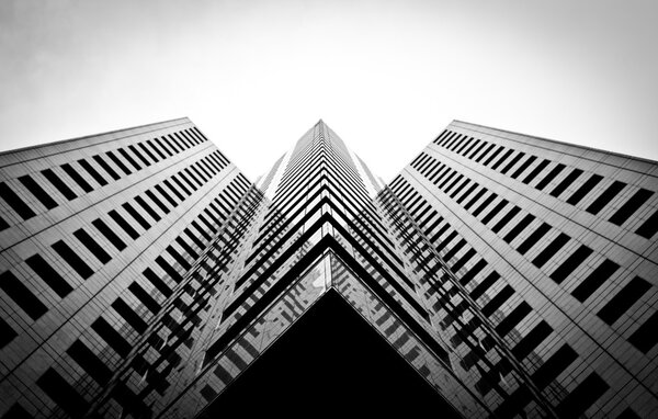 Skyscraper facade in hi-tech style