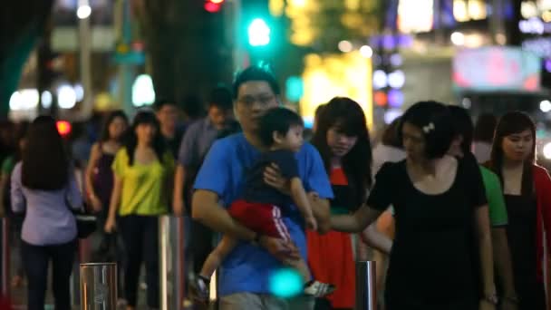 Nächtliche Menschenmenge am singapore — Stockvideo