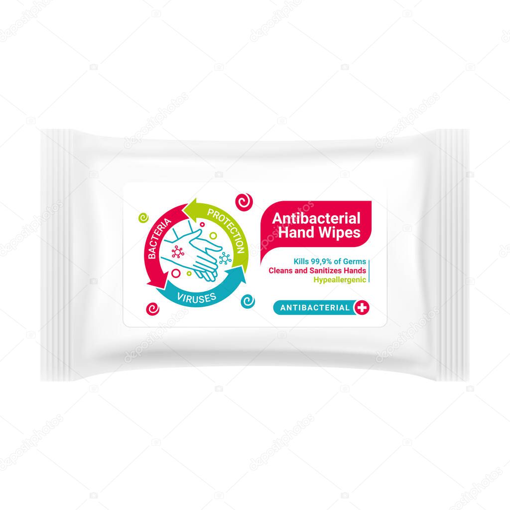 Label design for packaging of antibacterial hand wipes, sticker design