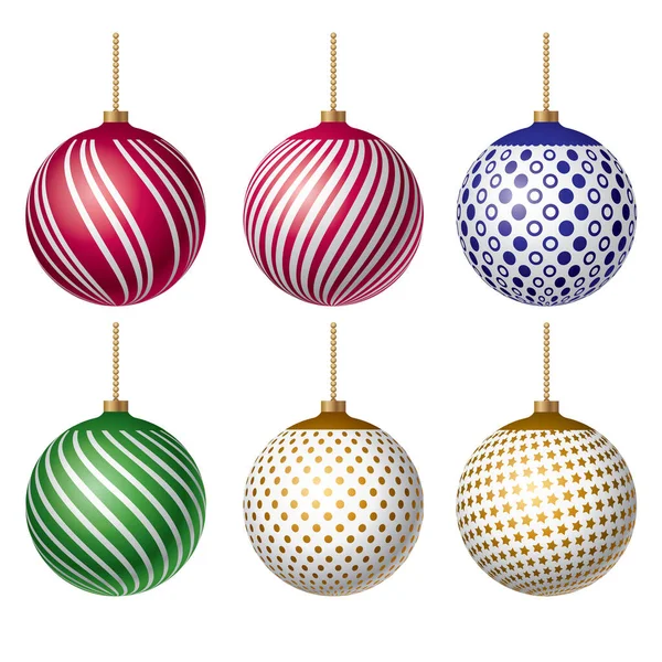 Ensemble réaliste boules de couleur de Noël, conception décorative pour la nouvelle année, illustration vectorielle. — Image vectorielle