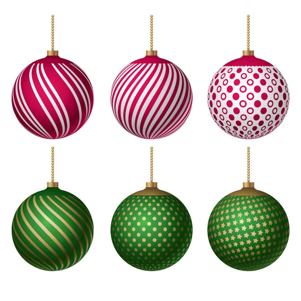 Realistische set Kerstballen, decoratief ontwerp voor nieuwjaar, vectorillustratie. — Stockvector