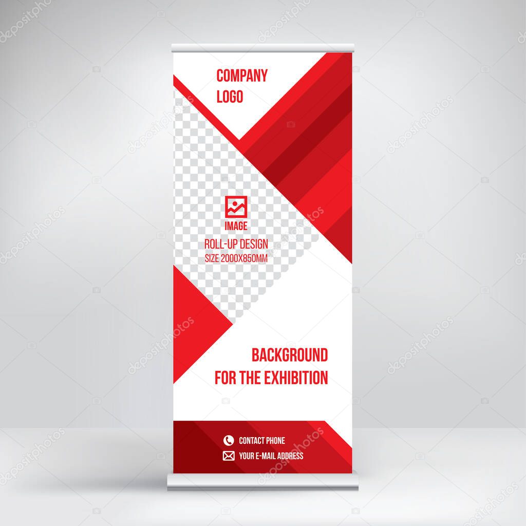 Roll-up banner design, exhibition stand, template for conferences, seminars