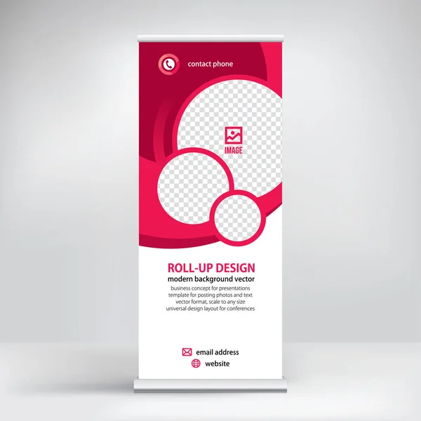 Stand pubblicitario roll-up, design moderno di un banner portatile — Vettoriale Stock