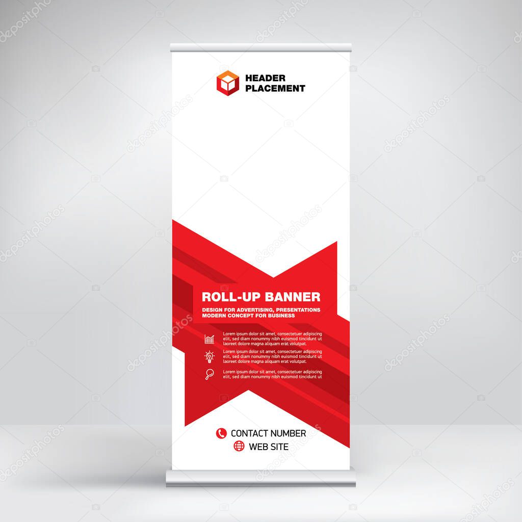 Roll-up advertising stand, modern design of a portable banner