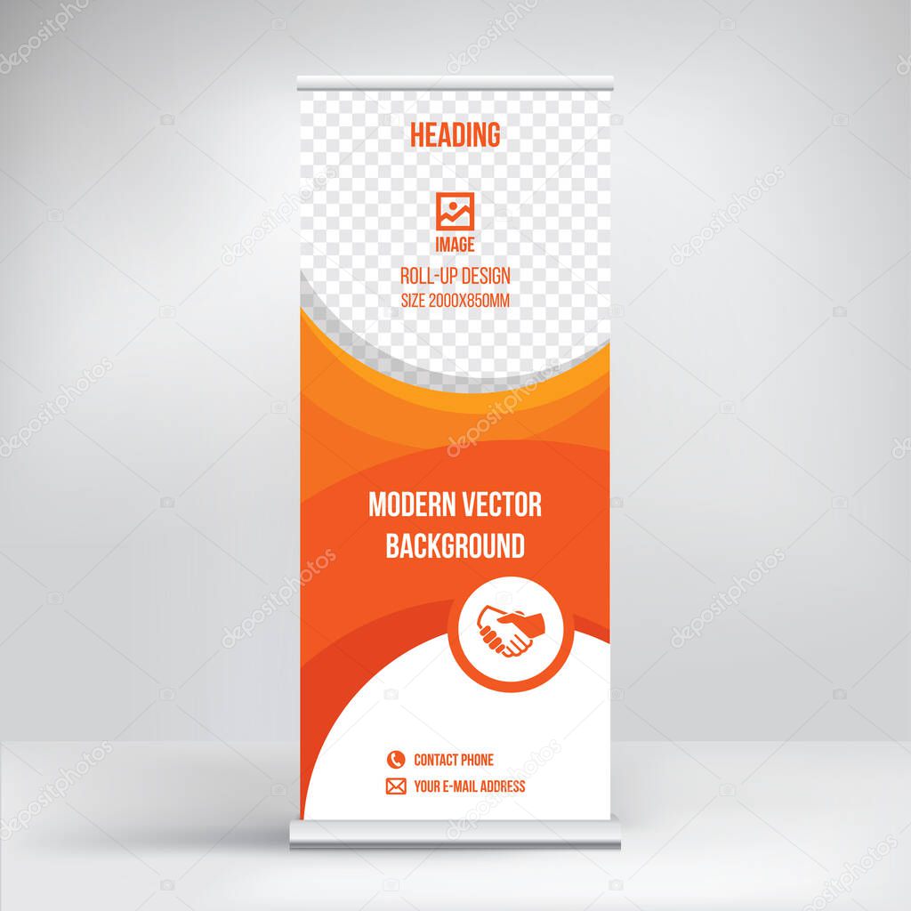 Roll-up advertising stand, modern design of a portable banner